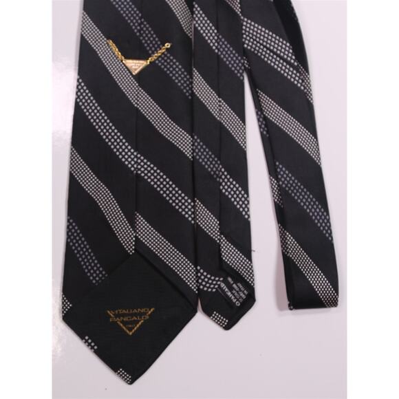 Vitaliano Pancaldi Italy Black Gray Striped Silk Handmade Necktie Italy - Picture 4 of 7